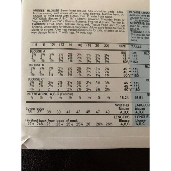 Vogue Misses Blouse Top Sewing Pattern 7694 Sz 6 - 10 - Uncut - Picture 7 of 10